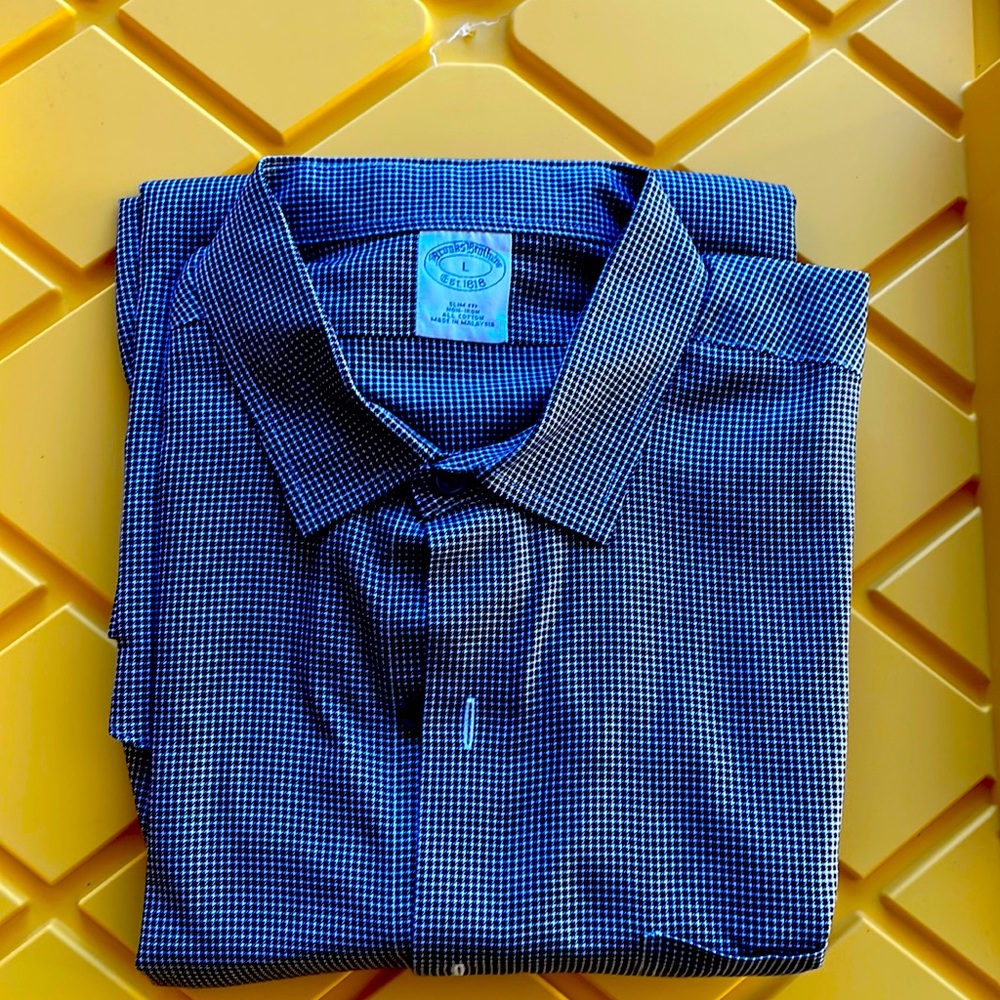 Brooks Brothers black and white gingham knit shirt